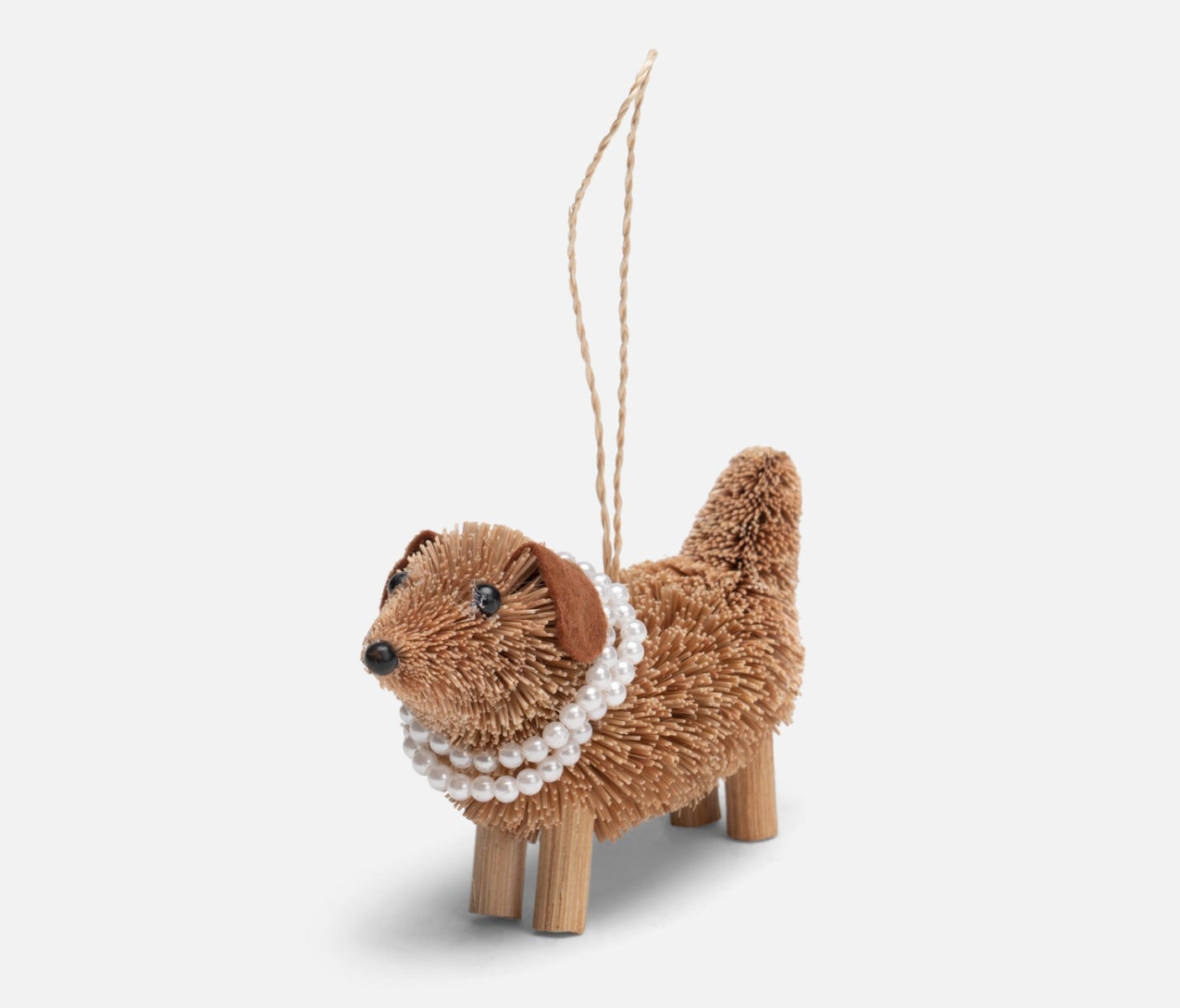 Abaca Animal Ornaments Dog With Pearls Natural